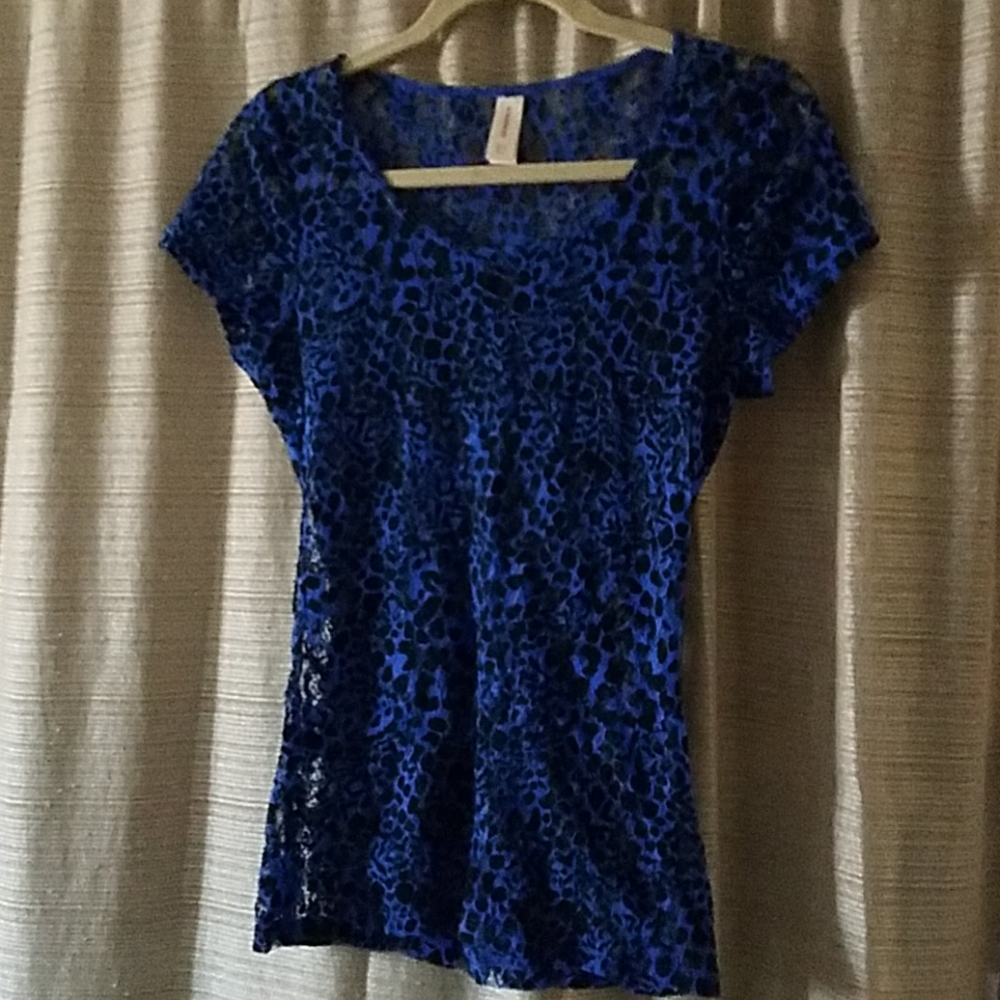 Royal Blue and Black Cheetah Print Lace Top